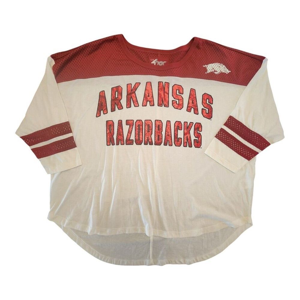 NWT G-iii 4her Jersey Arkansas Razorbacks Cream Red T-Shirt‎ Size Medium Shimmer